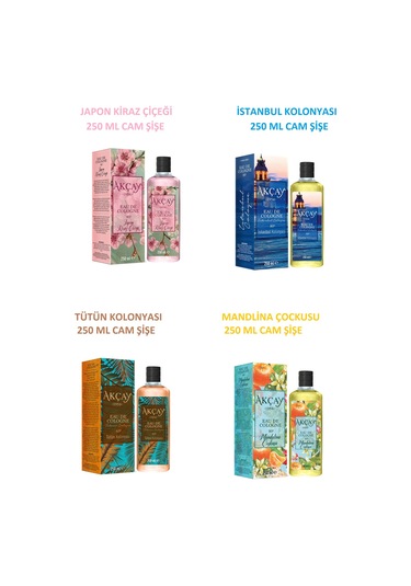 Akçay İstanbul + Japon Kiraz Çiçeği + Mandalina + Tütün Kolonyası 4 x 250 ML