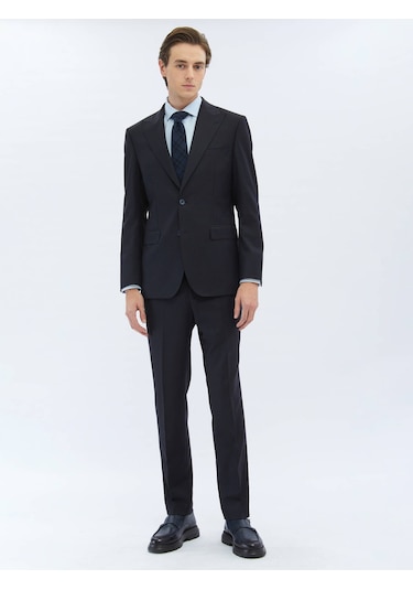 Kip Siyah Desenli Modern Fit Yün Karışımlı Takım Elbise 6 Drop Siyah