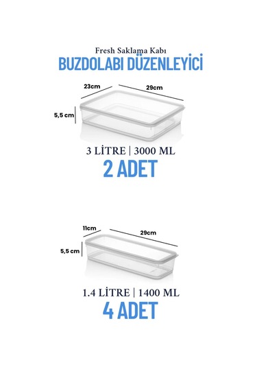 6'lı Sızdırmaz Freshbox Saklama Kabı Mikrodalga Ve Buzdolabı Uyumlu / 2x3000 Ml - 4x1400 Ml Şeffaf
