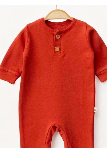 Zekids Bebek Düğmeli Organik Tulum-15480 Turuncu