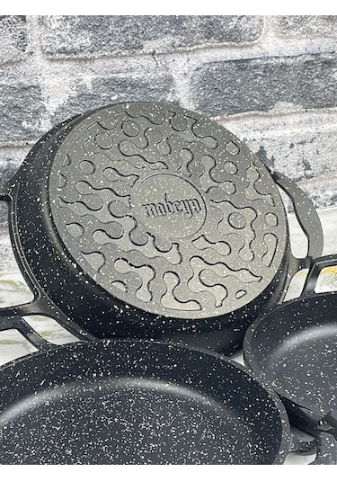 Mabeyn 3'lü Set Döküm Siyah Granit Sahan Tava 22cm-20cm-18cm 3lü