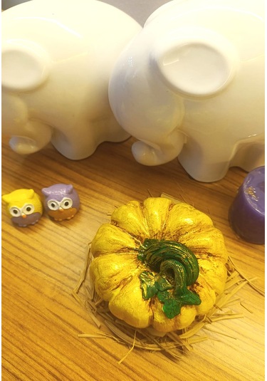 Büyük Boy El Boyaması Sarı Kabak Biblo-dekoratif Ev Ürünü-rustik Hasat Kabak Figürü 10 Cm Sarı