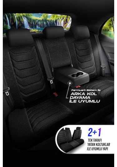 Siyah - Gri Panda Manavgat Serısı Lakos Kumaş Oto Koltuk Kılıfı - Tam Set