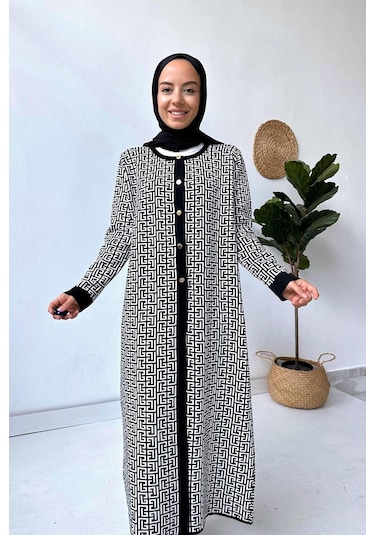 Kahijab Siyah/beyaz Desenli Hırka Siyah