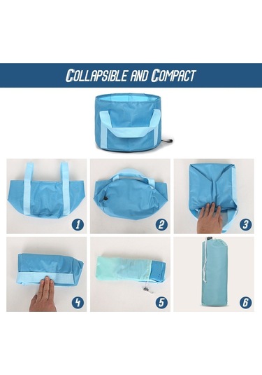 Taşınabilir Katlanabilir Katlanır Seyahat Kamp Su Konteyneri Lavabo - Mavi