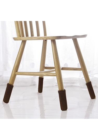 Kosona 6'lı Kahverengi Poliester Mutfak Sandalye Ayak Koruması - İki Katlı Örtü, Kayma Engeli, Ses Azaltıcı, Ahşap Zemin Koruması