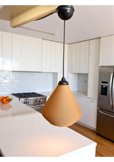 Amberis Keten Dokuma Görünümlü Modern Sarkıt Avize Rustik Ampul Hediyeli Kahverengi