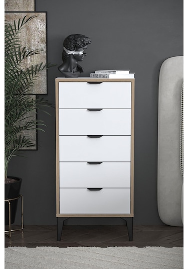 Sarmobi Arden 5 Çekmeceli Şifonyer , Çamaşırlık Beyaz