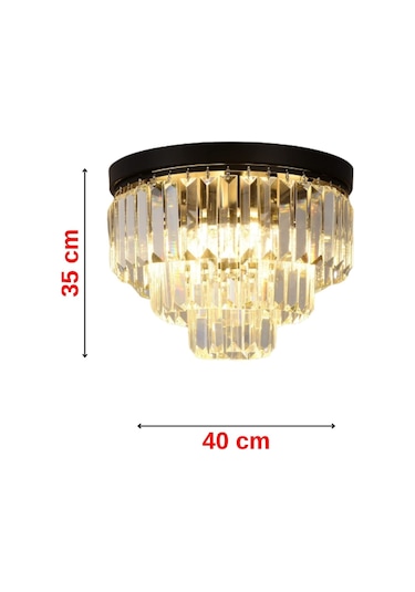 Efsane 40 Lık Kristal Taşlı Siyah Modern Salon Avize