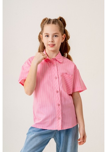 Kız Çocuk Bebe Yaka Yarım Kol Gömlek 3171 Pembe