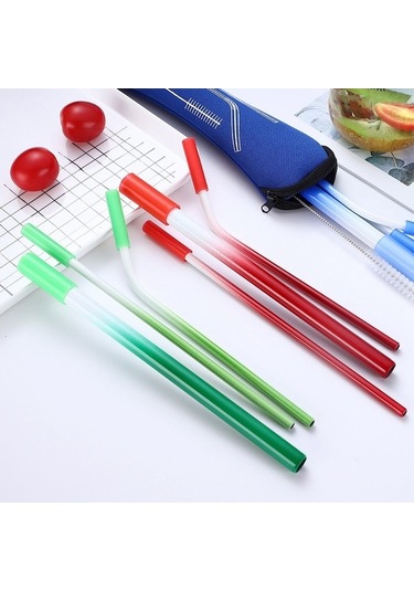 Ulzyvf Yeniden Kullanılabilir Renkli Metal Pipet Seti, Paslanmaz Çelik 8'li Yeşil