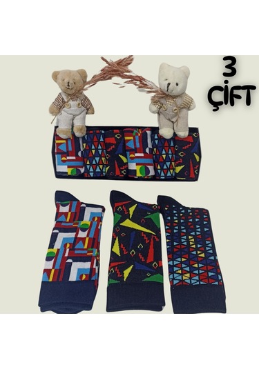 Garanti Çorap Eğlenceli Desenli Unisex Soket 3 Lü 15a Çok Renkli