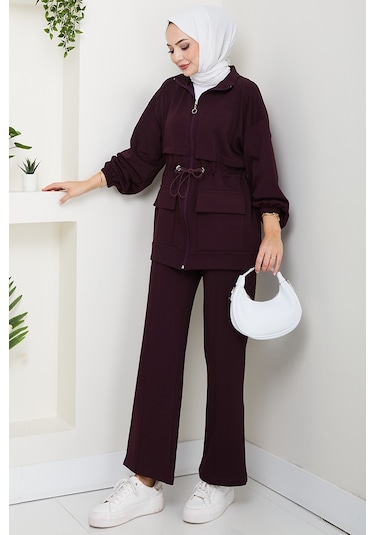 Kapak Cepli Oysho İkili Takım 1652 - Mürdüm Mürdüm