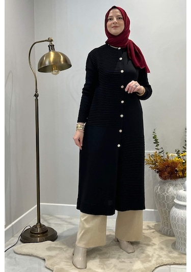 Manolya Siyah Triko Hırka Çok Renkli