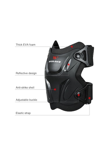 Moveevo Mt354-hx Spor Diz Koruyucu - Dayanıklı Pe Kabuk Ve Yumuşak Yastık, Bisiklet, Kayak, Motosiklet İçin Şok Emici Ve Konforlu Siyah