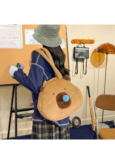 Yunboo Capybara Desenli Yumuşak Plüsh Çanta, Çekilebilir Balık Kollü, Okul Ve Günlük Kullanıma Uygun 29x33 Cm