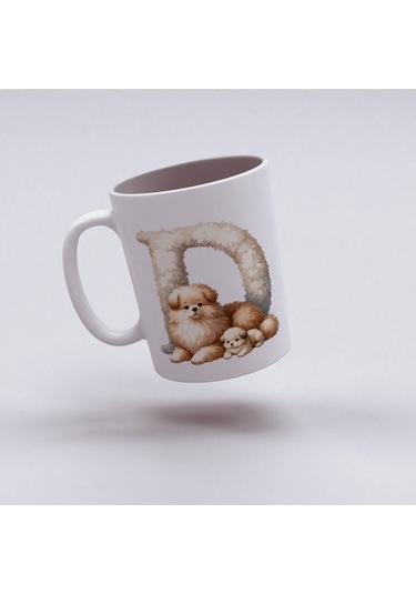 D Harfi Tasarım Bardak, Sevimli Hayvan Temalı Harf Bardağı Beyaz