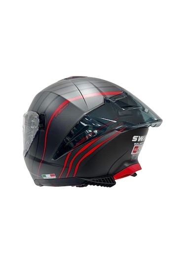 Sway Sw 865 Space Black Red Güneş Gözlüklü Kask Kırmızı - Mat Titanyum