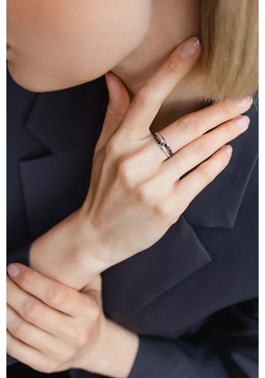 Lamponi 925 Ayar Gümüş Kol Uzun Yüzük, Spinel Taşlı Zirkon. 232735516 Gri