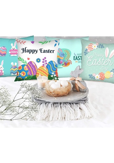 Adet Paskalya Yastık Kılıfları 18 X 18 İnç - Paskalya Serisi Yastık Kılıfı Kılıfı Yastık Fermuarlı Kare Yastık Kılıfı Diğer