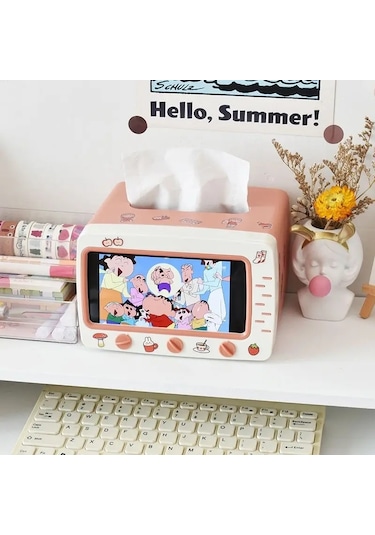 Hiçbir Çıkartma Sarı-karikatür Doku Saklama Kutusu Basit Ve Sevimli Karton Kutu Tv Plastik Sehpa Oturma Odası Çok Fonksiyonlu Cep Telefonu Standı