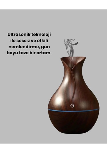 Ultrasonik Ahşap Desenli 130ml Aromaterapi Difüzör Ve Hava Nemlendirici