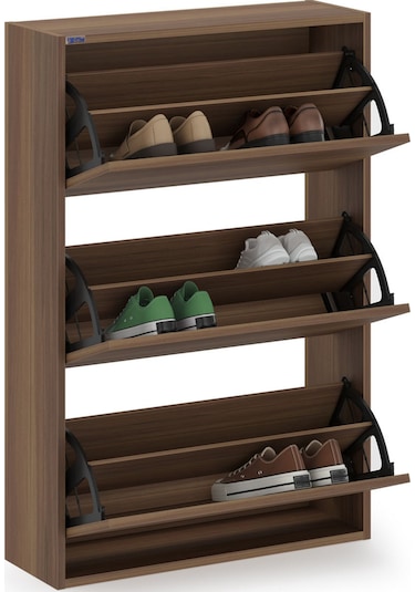 Ceha 3'lü Düşer Kapaklı Ahşap Ayakkabılık - Anadolu Ceviz A.AYK-3/A.CEVİZ