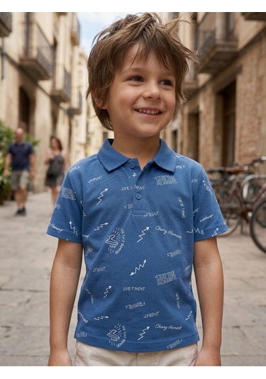 Ela Polo Yaka Erkek Çocuk T-shirt Mavi