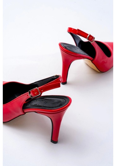 St-1153 Kırmızı Rugan Günlük Arkası Açık 9 Cm Topuklu Kadın Ayakkabı Kırmızı