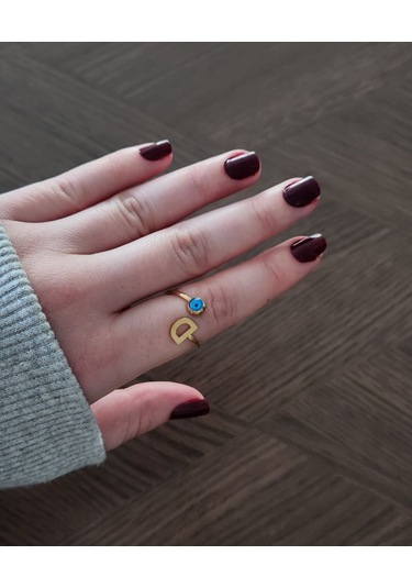 Kadın Nazar Boncuklu Ayarlamalı Çelik D Harf Yüzük 88862