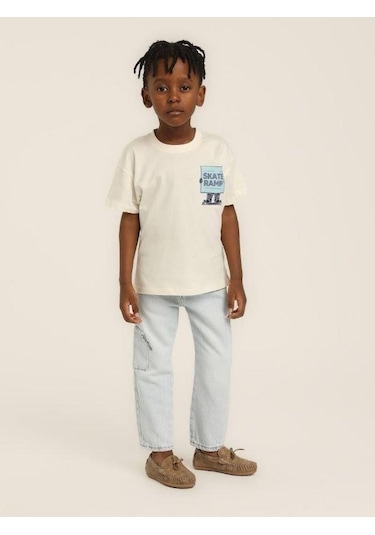 Escabel Erkek Çocuk Pamuklu Skate Baskıllı Tshirt-15641 KREM