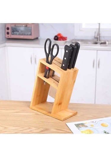 Dancemonkey Mutfak Çok Fonksiyonlu Bıçak Depolama Rafı+kancası Ahşap