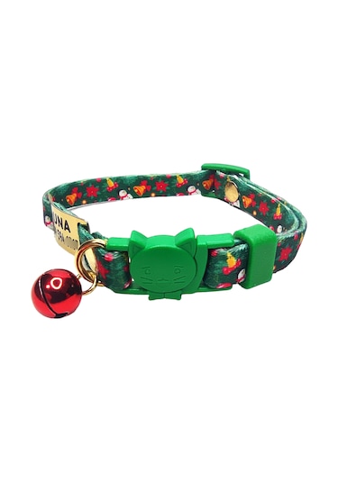 Ayz Markalama Güvenlik Kilitli İsimli Kedi Tasması Yılbaşı Temalı