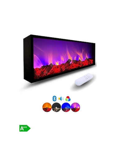 Arif Şömine Dekoratif Elektrikli Yapay Şömine - 120x25x15 Cm - Farklı Renk Modları, Kumandalı, Bluetooth