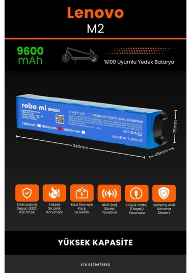 Lenovo M2 / 36v 9600mAh Elektrikli Scooter Bataryası
