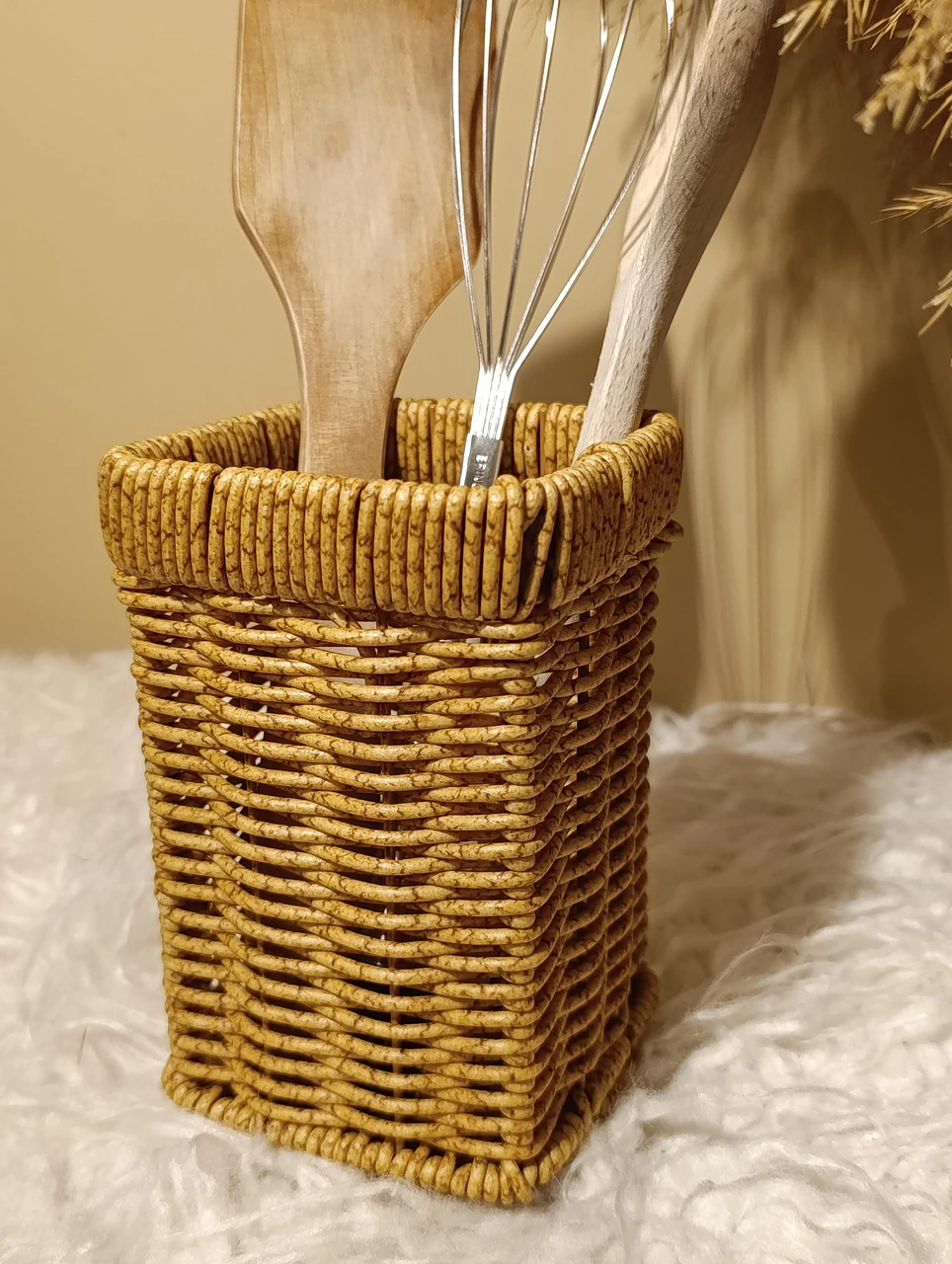 Hasır Rattan Kare Kaşıklık / Organizer Diğer