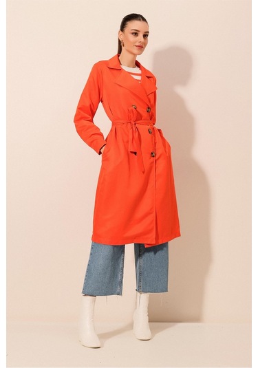 Bigdart 5853 Kruvaze Yaka Trençkot - Turuncu 001