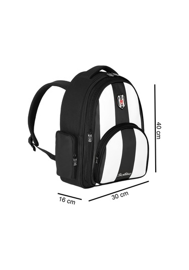 Beşiktaş 3 Bölmeli Çubuklu Suni Deri Okul Sırt Çantası 25356 Siyah