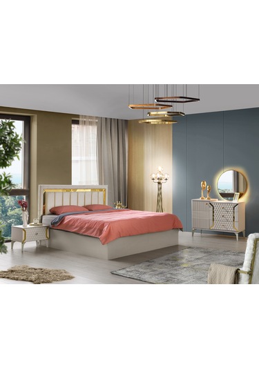 Milano Yatak Odası-mdf-kum Beji-6 Kapaklı Ve Aynalı-bazasız Traversli