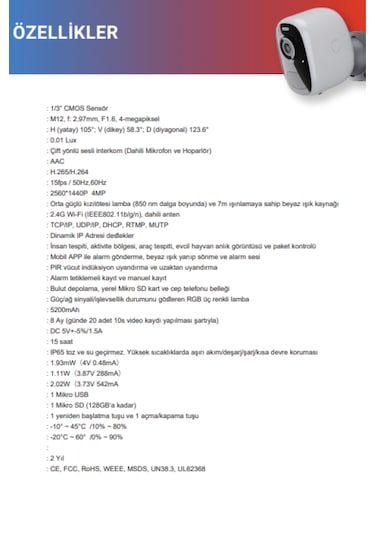 Bester 4mp Hareketli Wifi Bataryalı Kamera Sd Kart Destekli