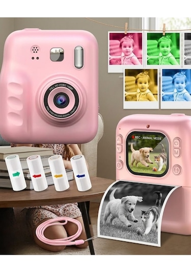 Çocuklar İçin Anında Baskılı Kamera 4 Rulo Kağıt Ve 5 Renk Kalem