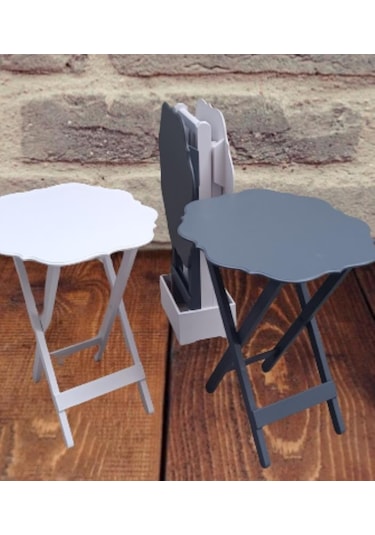 1448bng90090çanta Zigon Sehpa Yonca Dörtlü Model Ahşap Mdf Beyaz Ve Gri Renk Uyum El Yapım