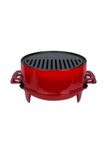 Lava Döküm Mangal Izgara Set Döküm Demir Ø 36cm - Kırmızı