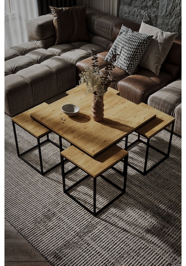 4+1 Siyah Ayak 18mm Ceviz Sunta Orta Sehpa