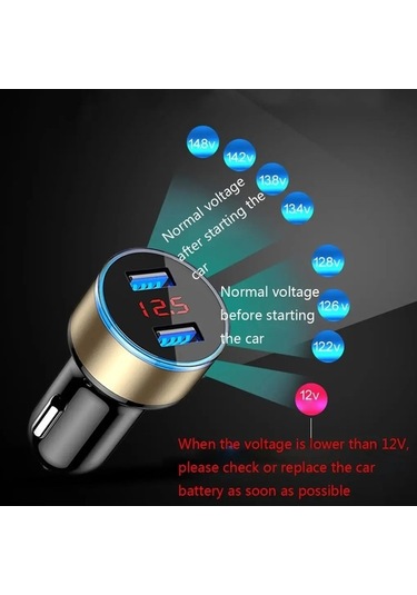 Ulzyvf Usb Soketi Sigara Şarj Portlu Lcd Ekran Cihazı Çift Çakmak Araç 3.1a 2 12-24v Gy