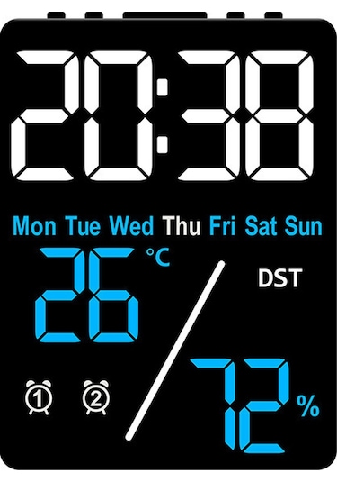 Zilinn Çok Fonksiyonlu Büyük Ekran Dijital Çalar Saat Nem Ekranı Parlaklık Ayarı Şarj Masaüstü Saat Ev Ofis Dekoru Mavi Siyah Kabuk -69 Çok Renki