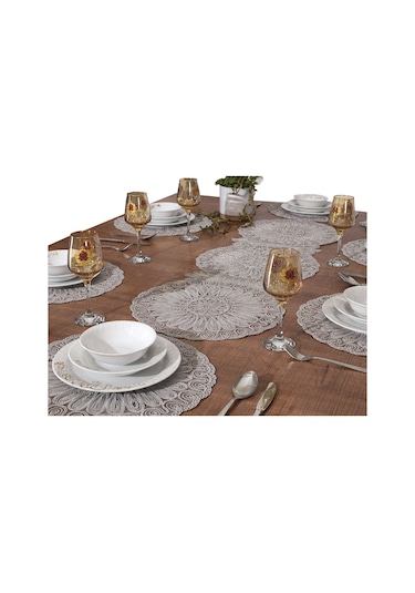 Amerikan Servis Supla ve Runner Seti 8 Kişilik Set Venezia Gri Çok Renkli