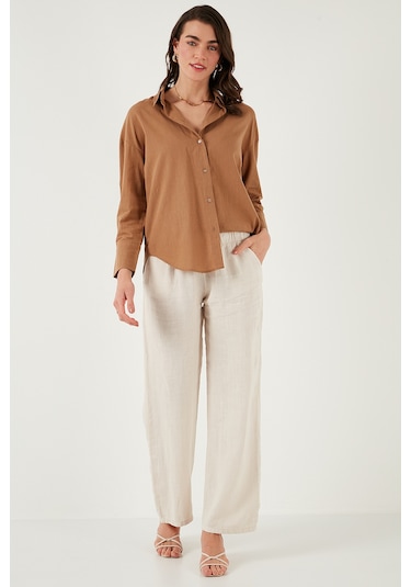 Lela Pamuklu Regular Fit Uzun Kollu Düz Bayan Gömlek Cf25S168305 Camel