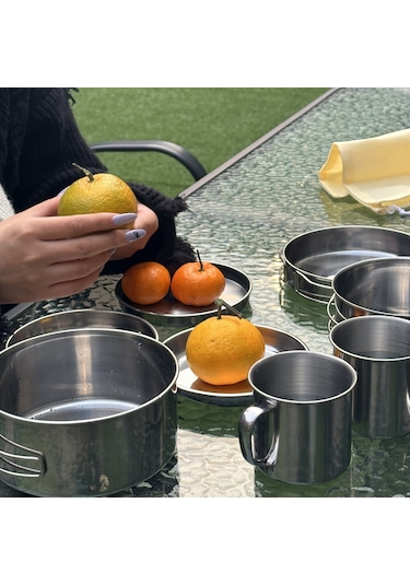 Tcherchi Açık Hava Saksıları Yürüyüş ve Kamp Malzemeleri, Portatif Kombinasyon Seti 8 Parça Gri