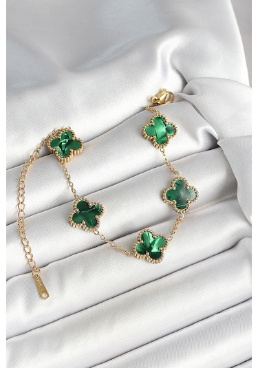 316l Çelik Sedefli Zümrüt Yeşil Gold Renk Yonca Kadın Bileklik - Tj-bb6968 Diğer